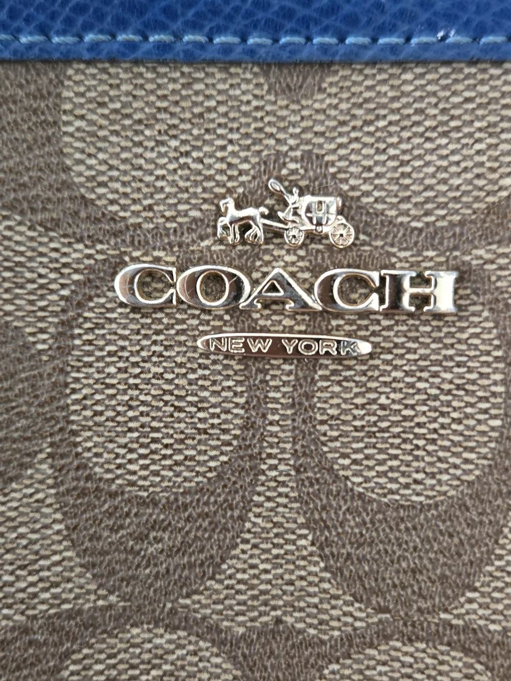 Coach Signature Crossbody Bag in Brown with Blue Trim